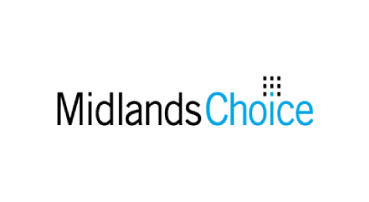 Logo with the words 'MidlandsChoice' in black and blue.