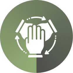 Hand surrounded by rotating arrows symbolizing recycling or continuous process.