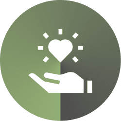 Hand holding a glowing heart symbolizing care and support.