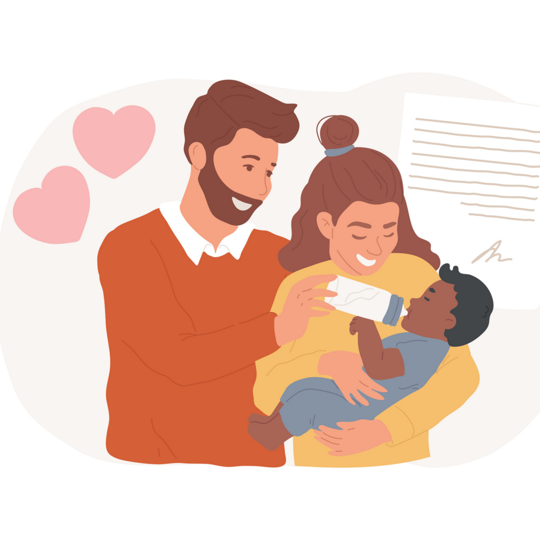 Happy parents lovingly holding their newborn baby.