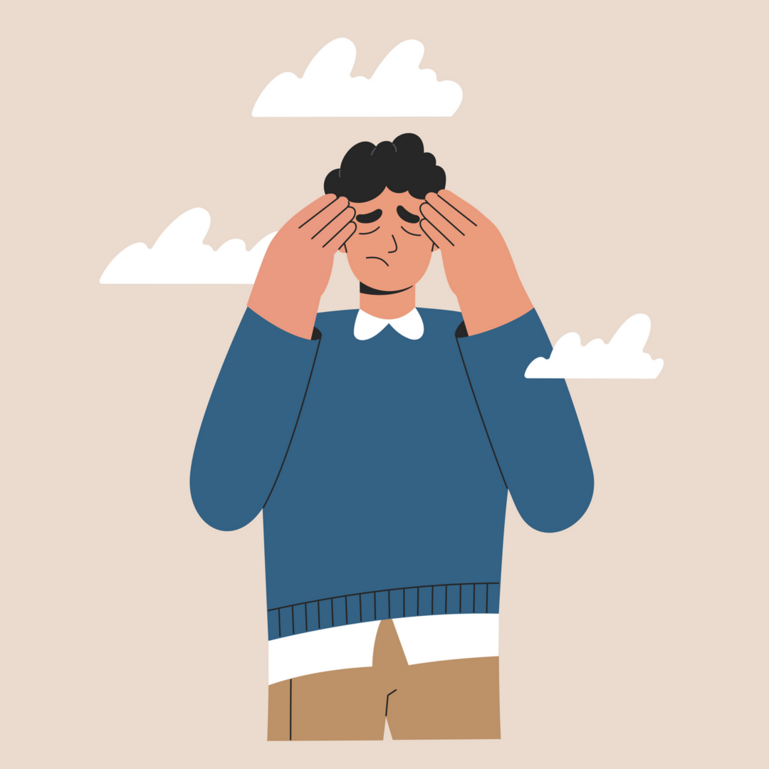 Illustration of a man holding his head, stressed or worried.
