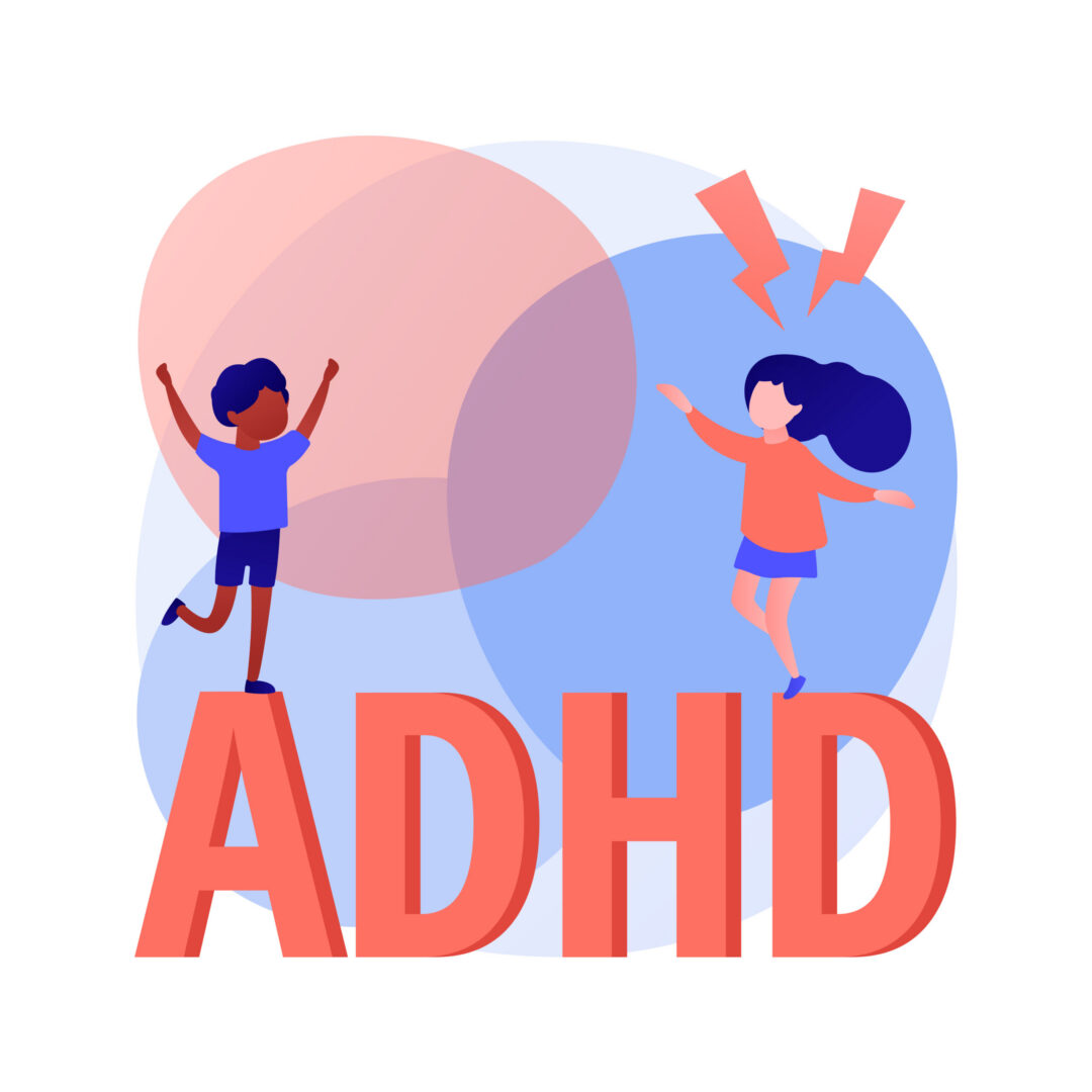 Illustration of children with ADHD showing hyperactivity and impulsiveness.