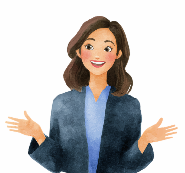 Smiling woman in a blazer explaining with open hands.